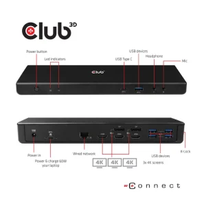 Meilleur Service Offres 💯 CLUB3D CSV-1562 Station D’accueil USB 3.2 Gen 1 (3.1 Gen 1) Type-C Noir 🥰 18