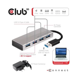 Authentic Original licence Bon marché 🎉 CLUB3D USB 3.0 Hub 4-Port With Power Adapter 🎁 18