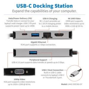 magasins pas chers Top 10 🌟 Tripp Lite U442-DOCK6-GY Station D’accueil Avec Fil USB 3.2 Gen 1 (3.1 Gen 1) Type-C Gris 🔔 12